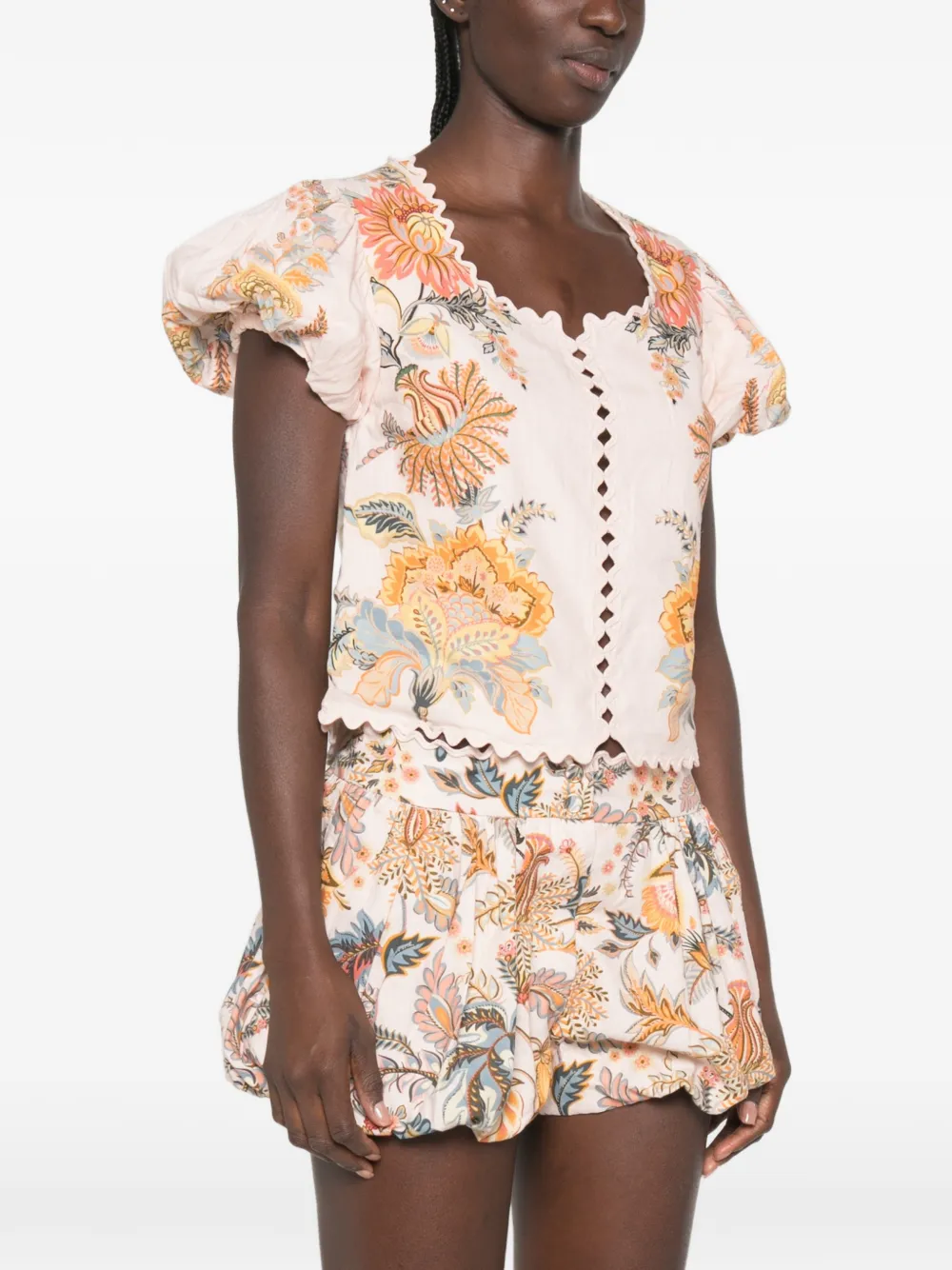 FARM Rio Top met gewelfde afwerking en bloemenprint Roze