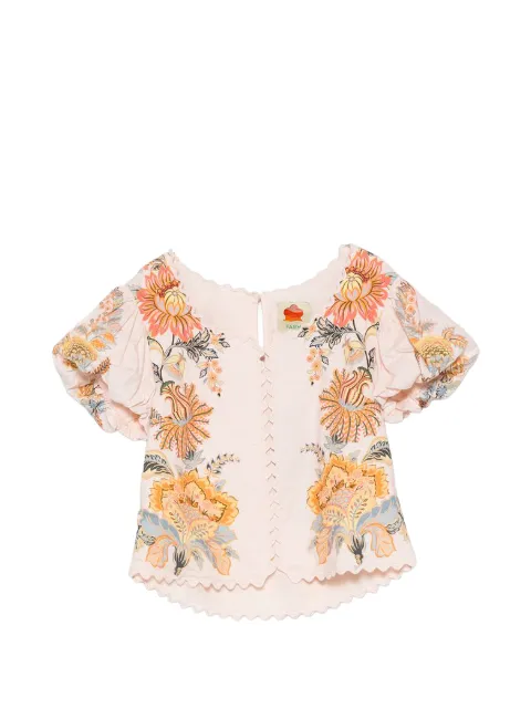 FARM Rio floral-print scallop-edge top