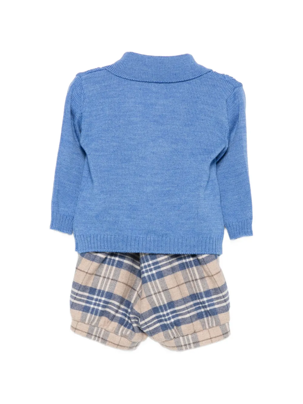 Colorichiari Kabelgebreid geruit driedelig set Blauw