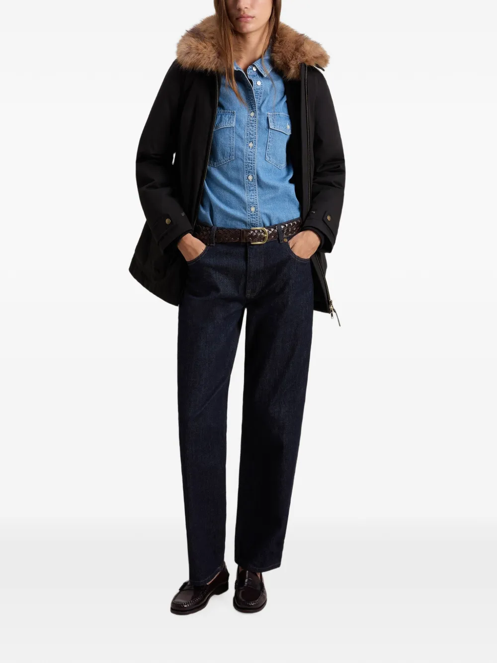 Woolrich Jack met kraag van imitatiebont Zwart