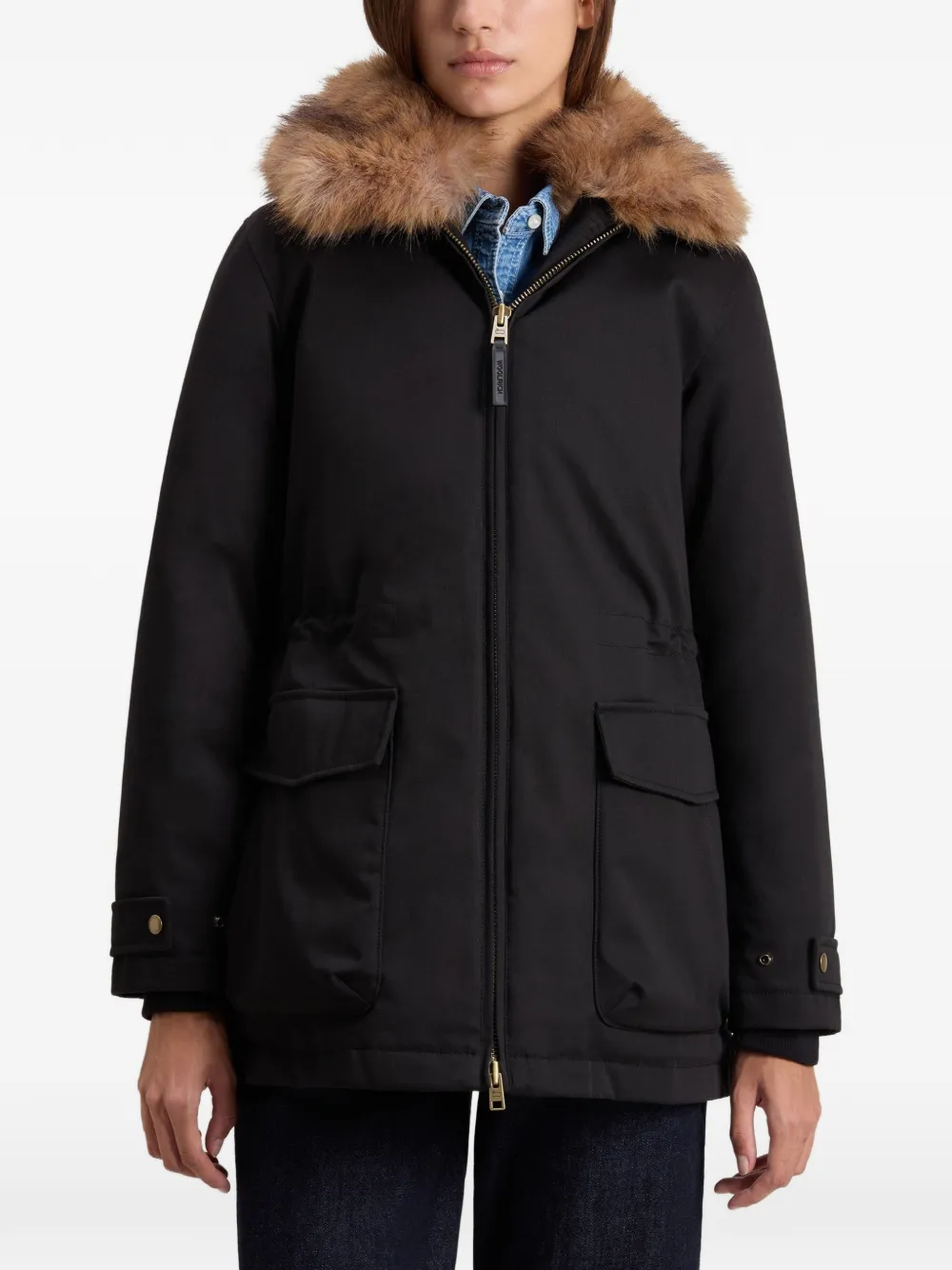 Woolrich Jack met kraag van imitatiebont Zwart