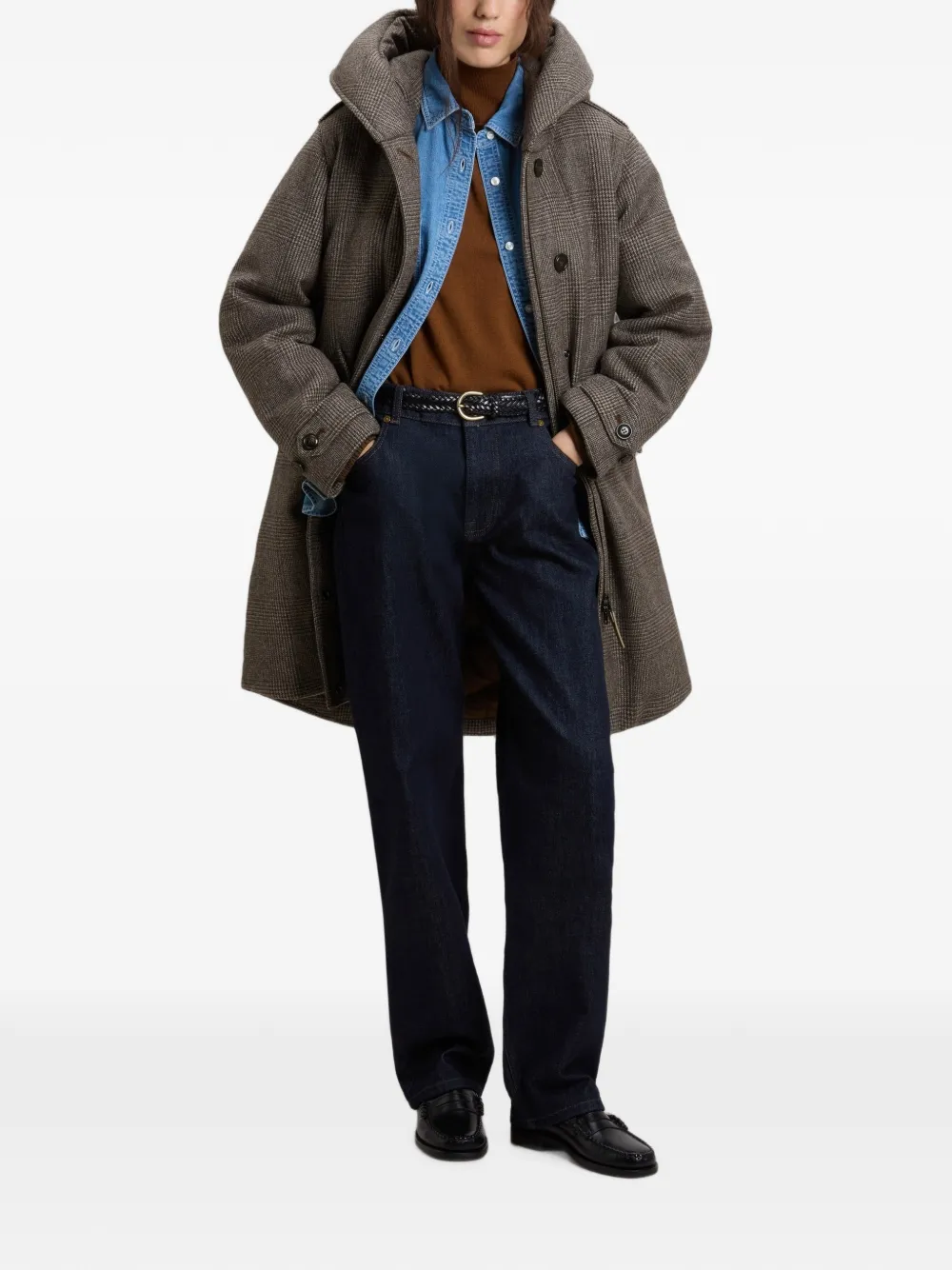 Woolrich Prince of Wales wollen geruite jas Bruin