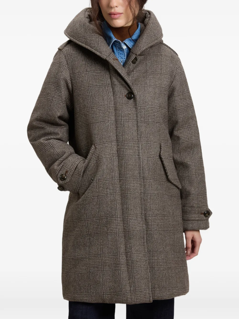 Woolrich Prince of Wales wollen geruite jas Bruin