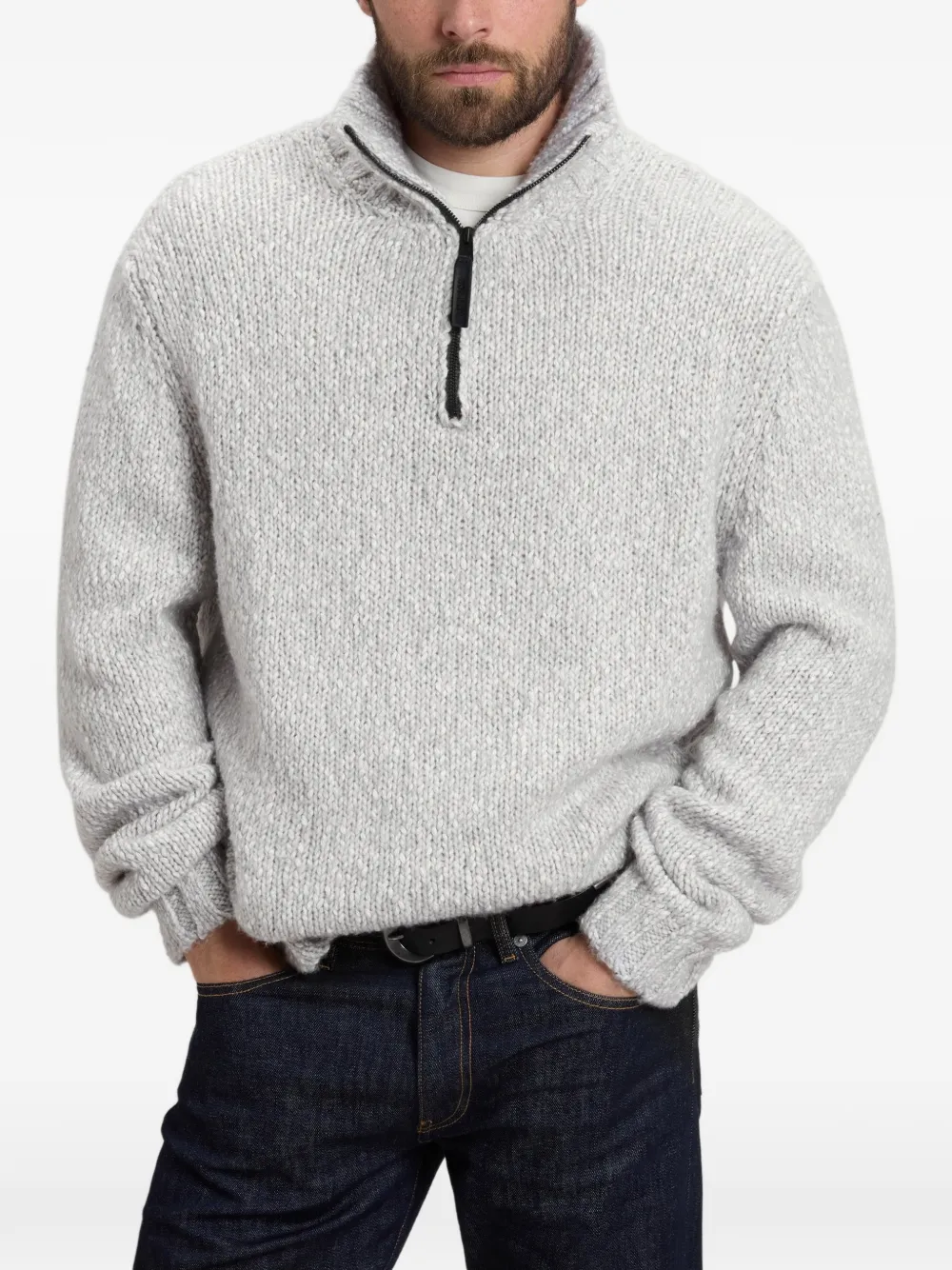Woolrich Grofgebreide trui met halve rits Grijs