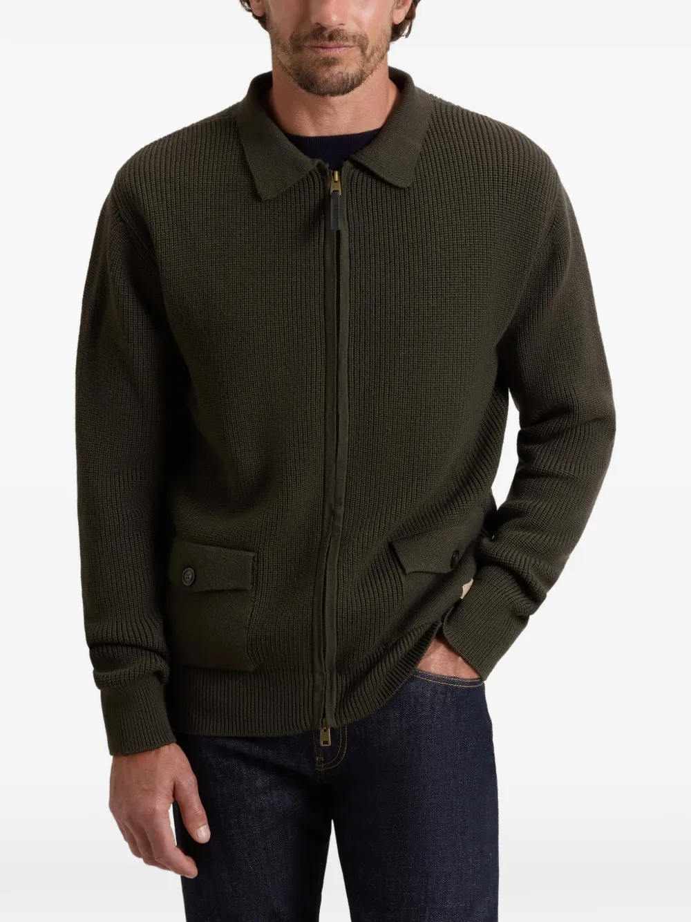 Woolrich Ribgebreid vest met rits Groen