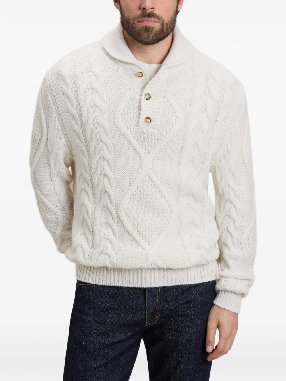 Woolrich Kabelgebreide trui met sjaalhals Wit