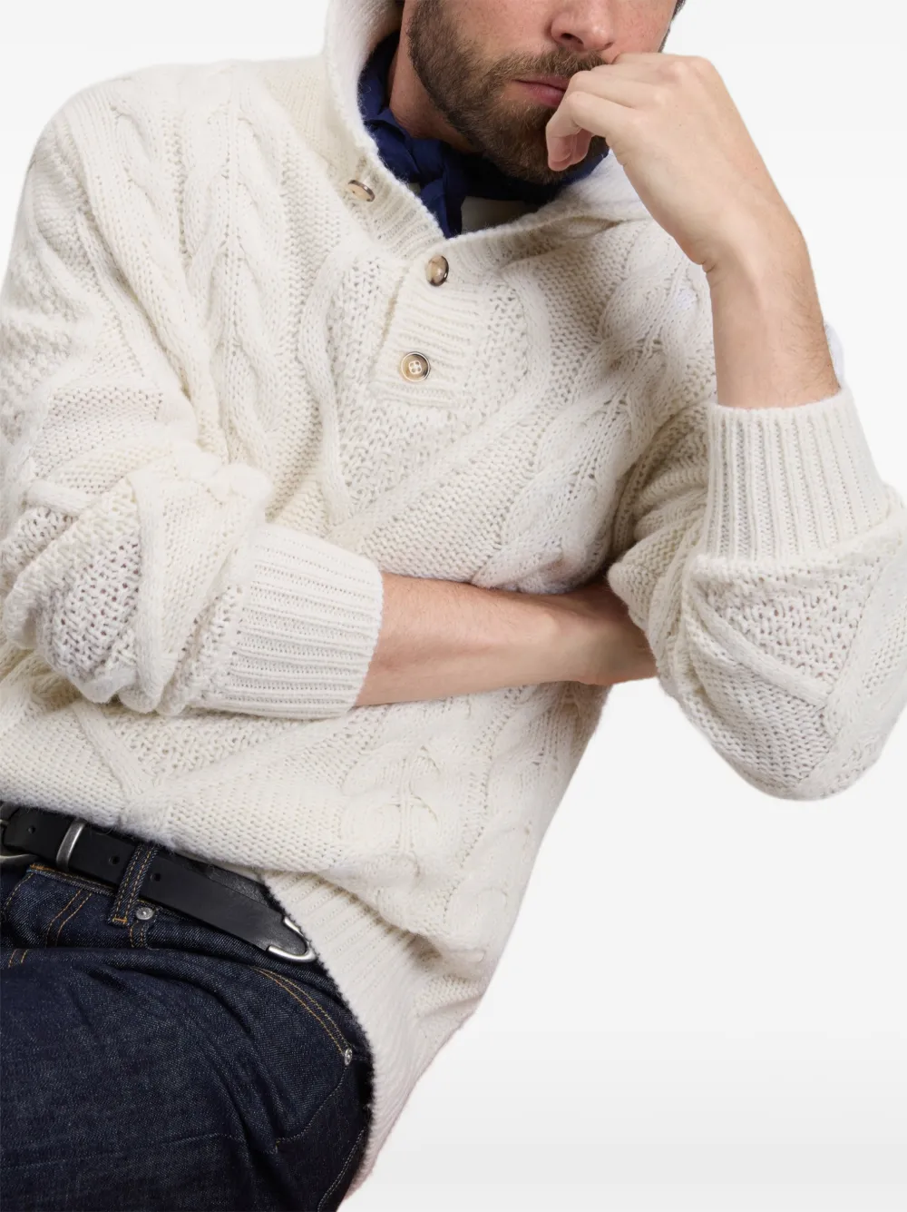 Woolrich Kabelgebreide trui met sjaalhals Wit