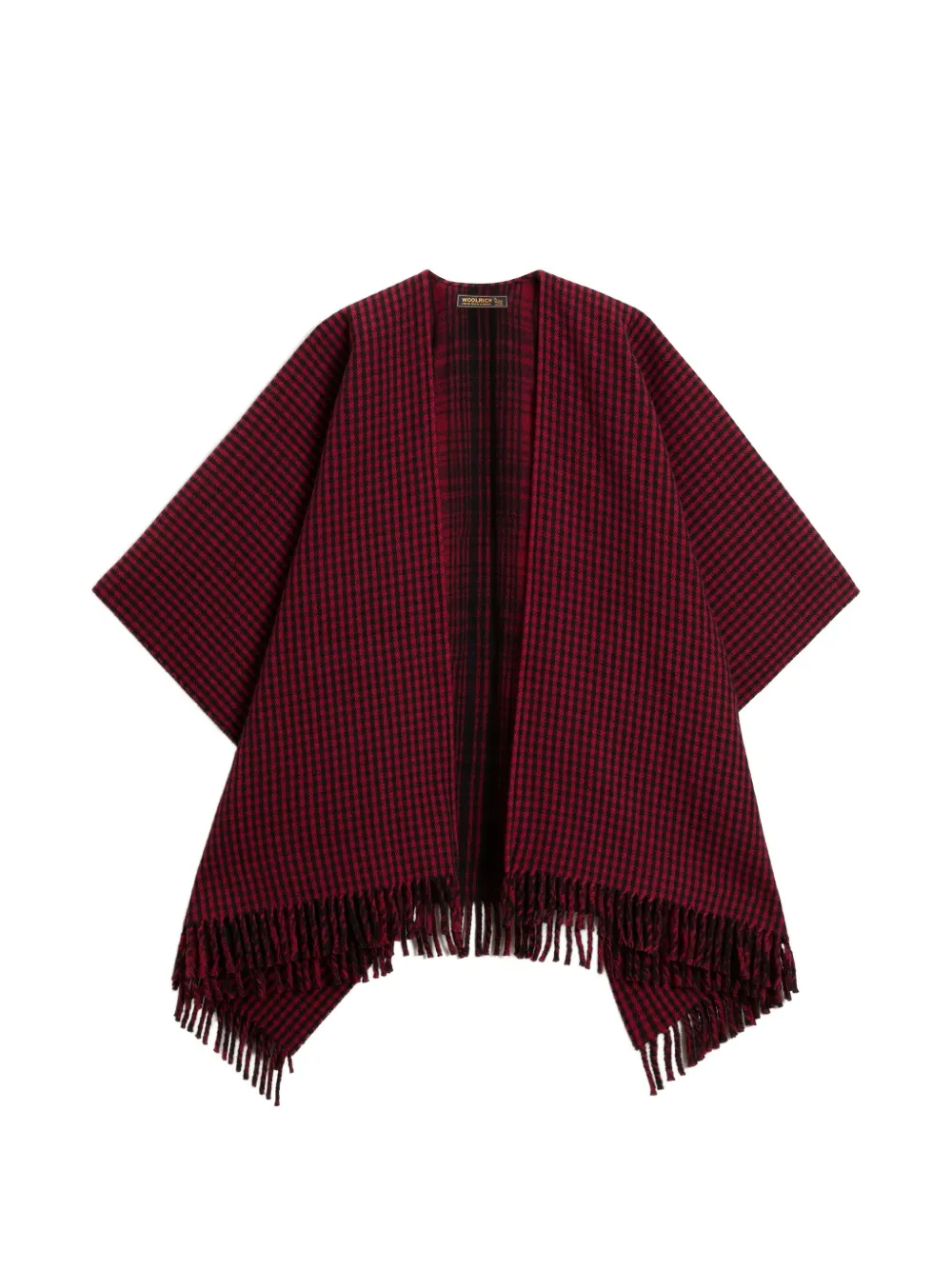 Woolrich Check Fringed Cape In Red