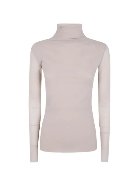 D.Exterior sheer high-neck top