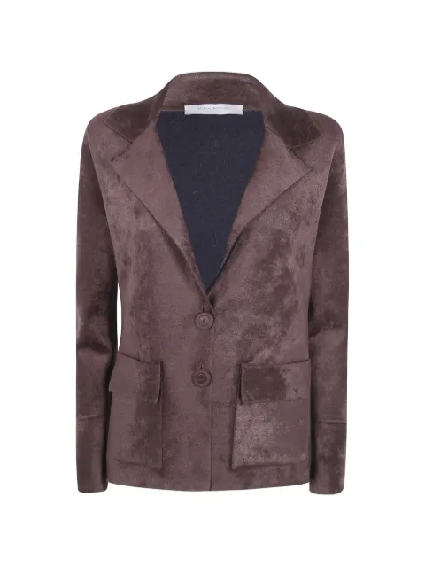 D.Exterior suede-effect button-up jacket