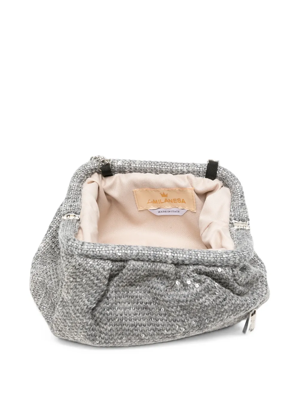 la milanesa Gebreide clutch met pailletten Grijs