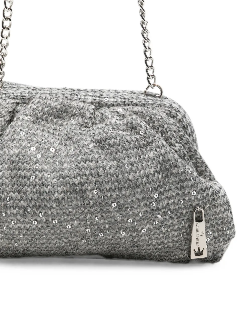 la milanesa Gebreide clutch met pailletten Grijs