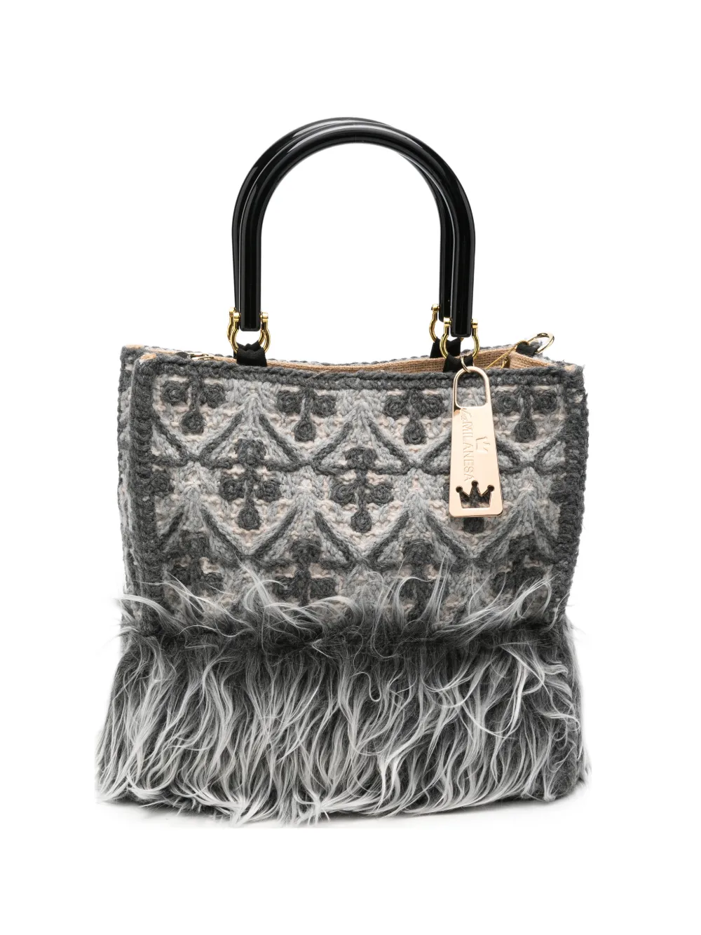 la milanesa crochet-knit faux-fur tote bag