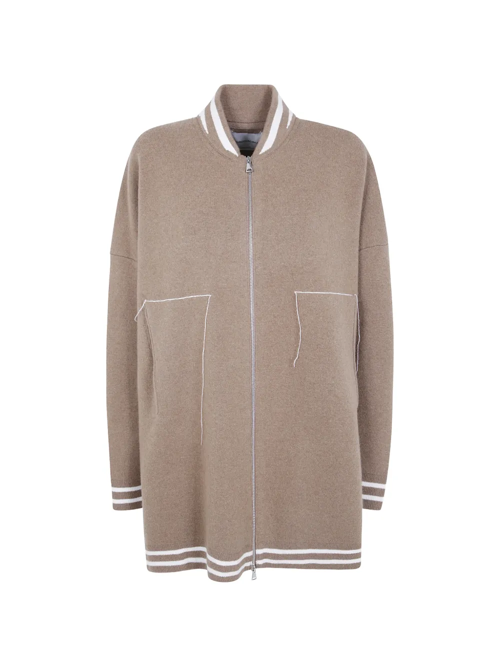 LABORATORIO CAPRI stripe-trim zip-up cardigan - Nude