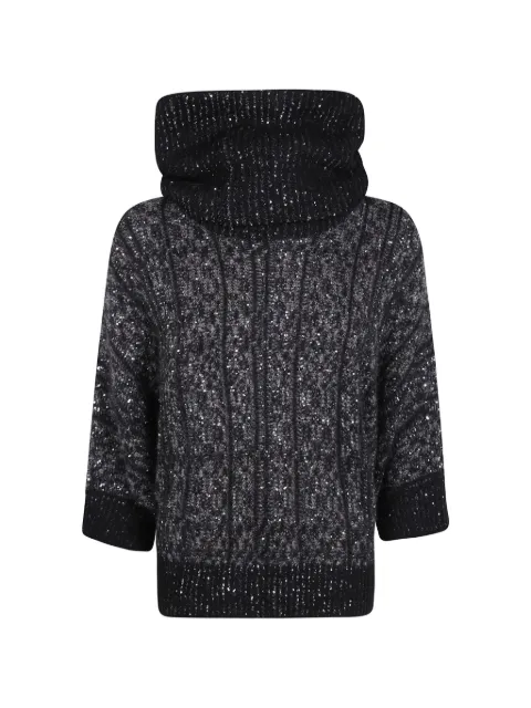 D.Exterior sequin-embellished roll-neck sweater