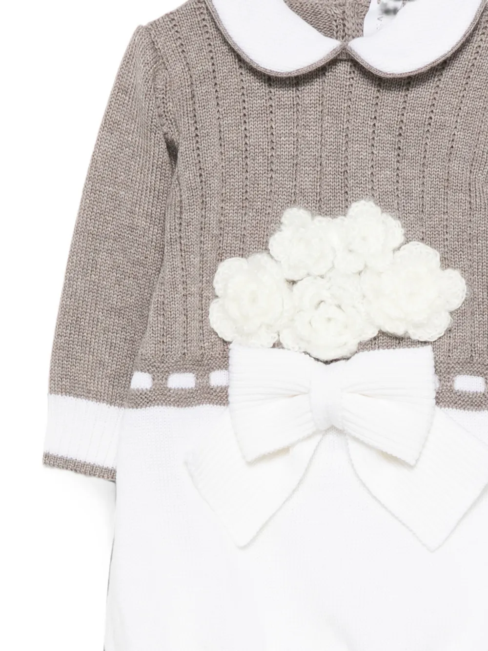 Colorichiari Romper met strikdetail en bloemapplicatie Beige