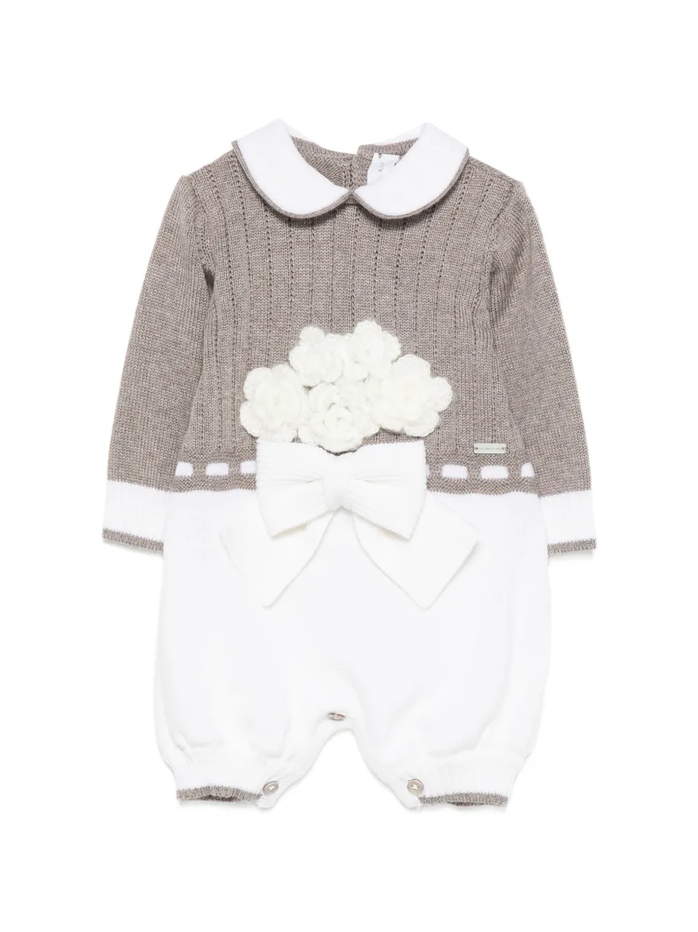 Colorichiari bow-detail floral-appliqué romper - Toni neutri