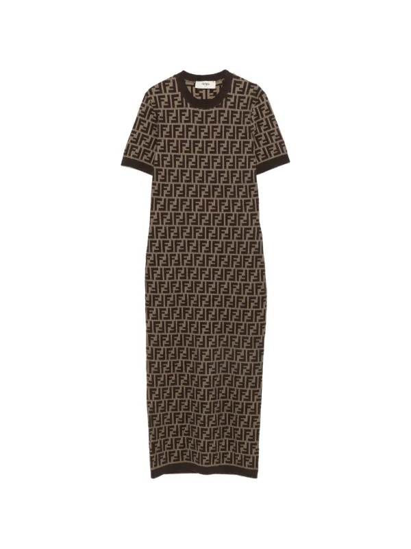 fendi logo knit dress FF logo-pattern Midi | Brown Midi dress