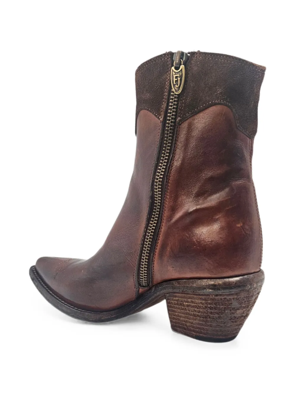 Madison.Maison Pointy leren enkellaarzen met sterpatchwork Bruin