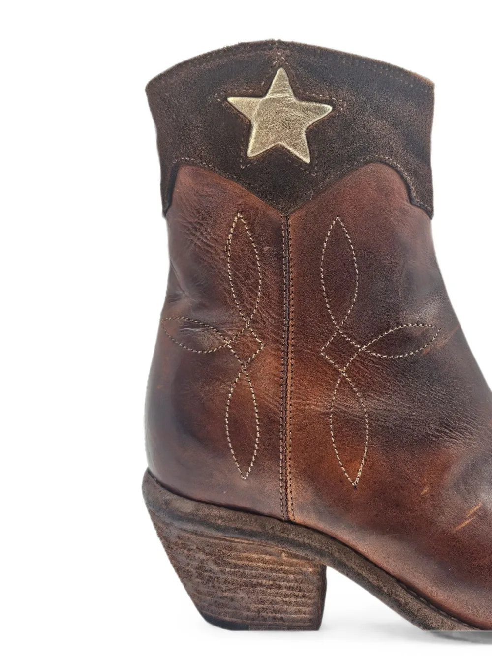 Madison.Maison Pointy leren enkellaarzen met sterpatchwork Bruin