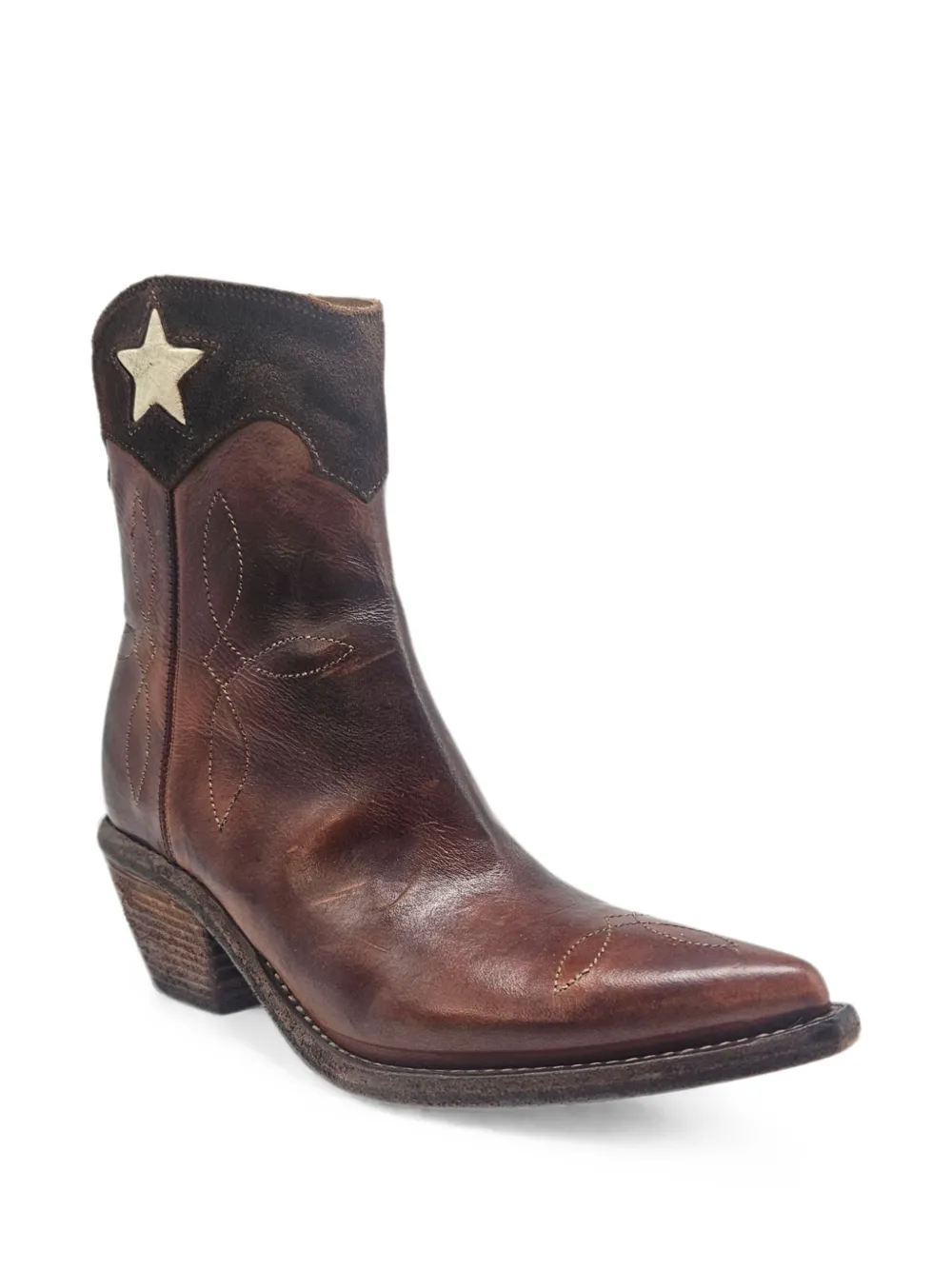 Madison.Maison Pointy leren enkellaarzen met sterpatchwork Bruin