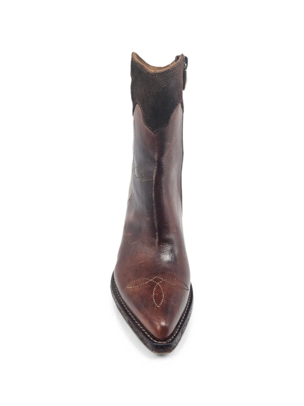 Madison.Maison Pointy leren enkellaarzen met sterpatchwork Bruin