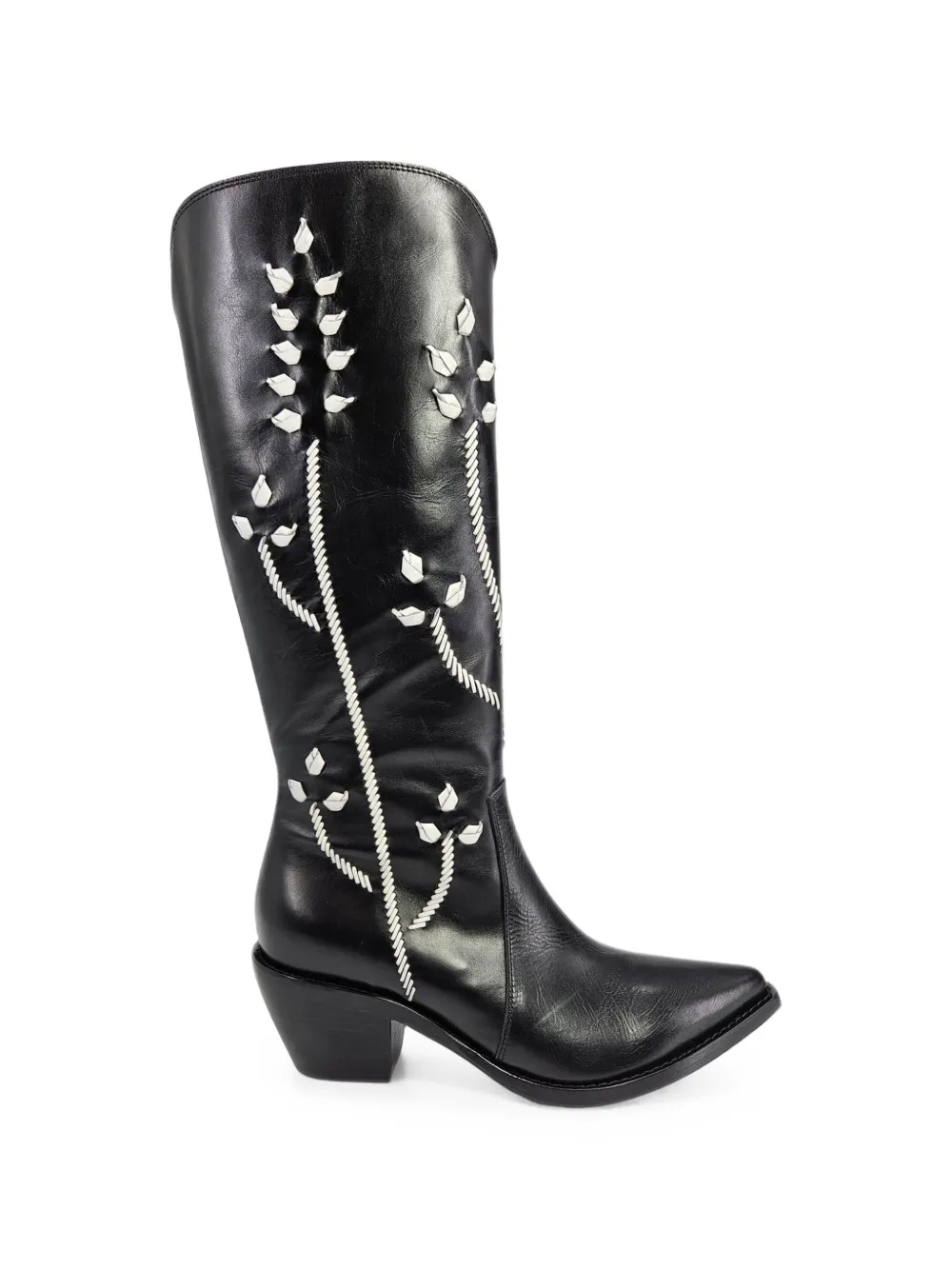 Madison.Maison Tall floral-embroidered leather boots Zwart