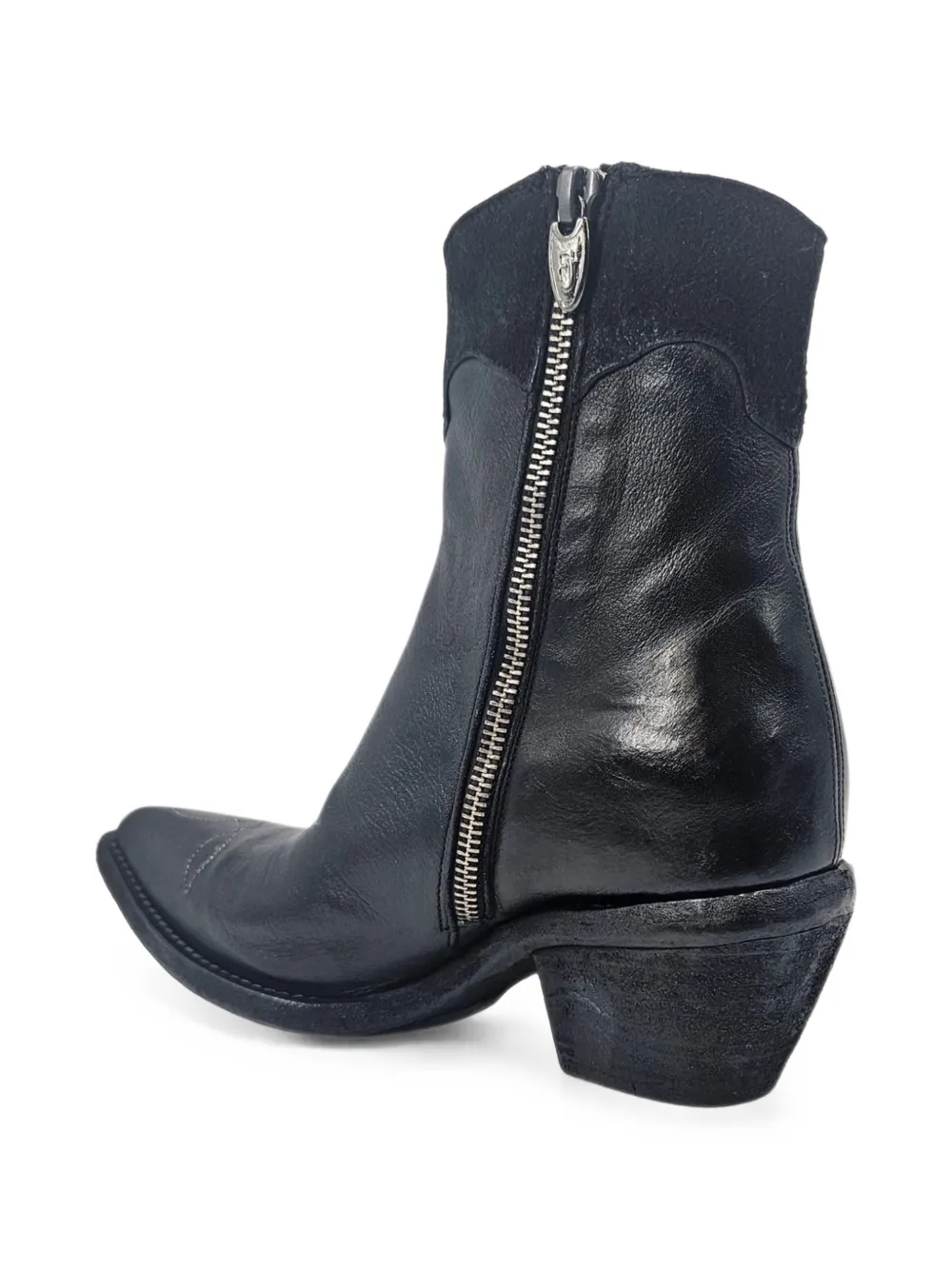 Madison.Maison Pointy leren enkellaarzen met sterpatchwork Zwart