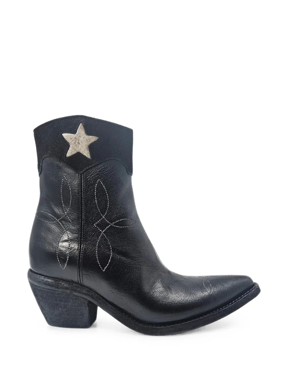 Madison.Maison Pointy leren enkellaarzen met sterpatchwork Zwart