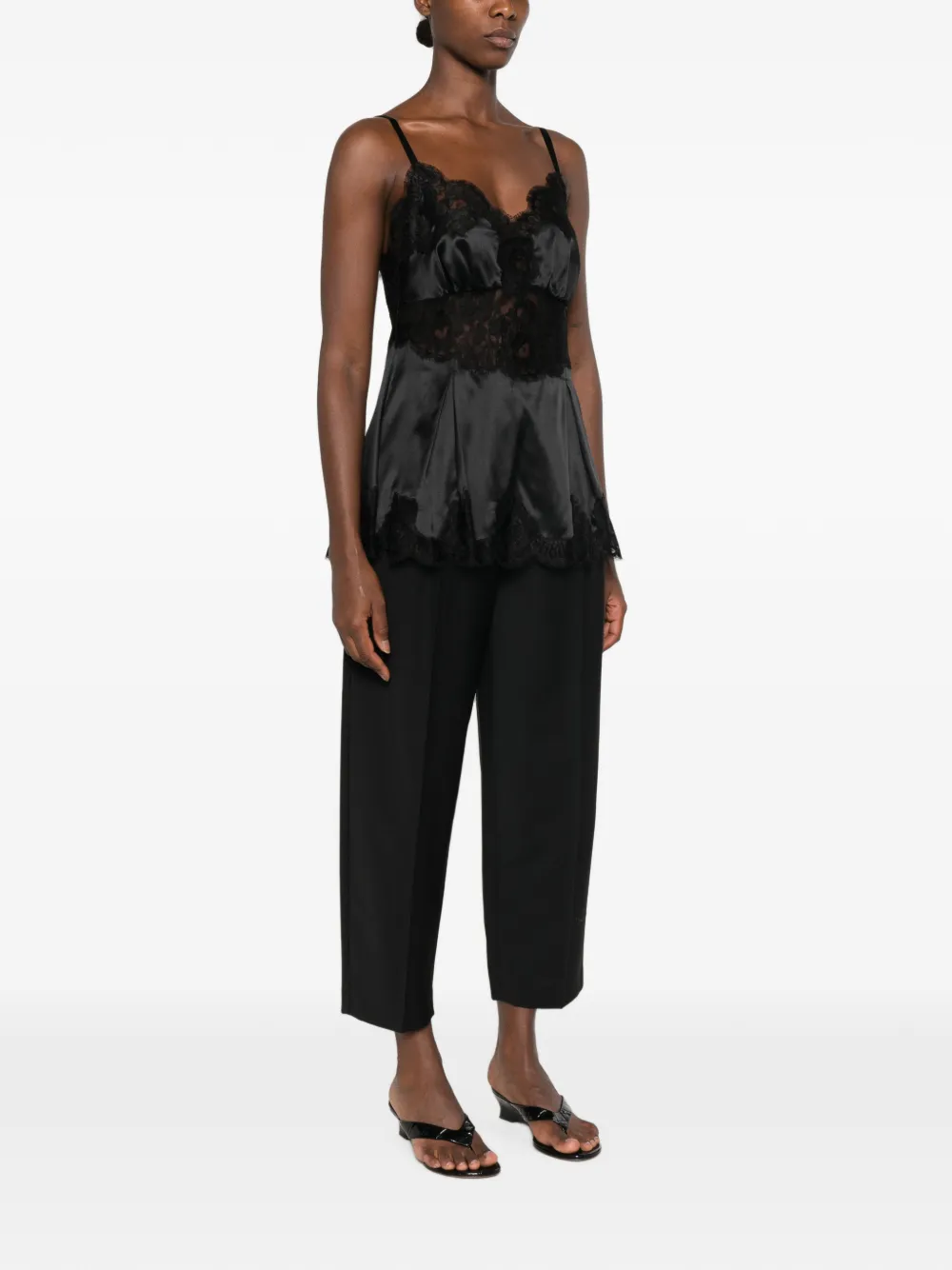 Dolce & Gabbana lace-trim satin top Zwart