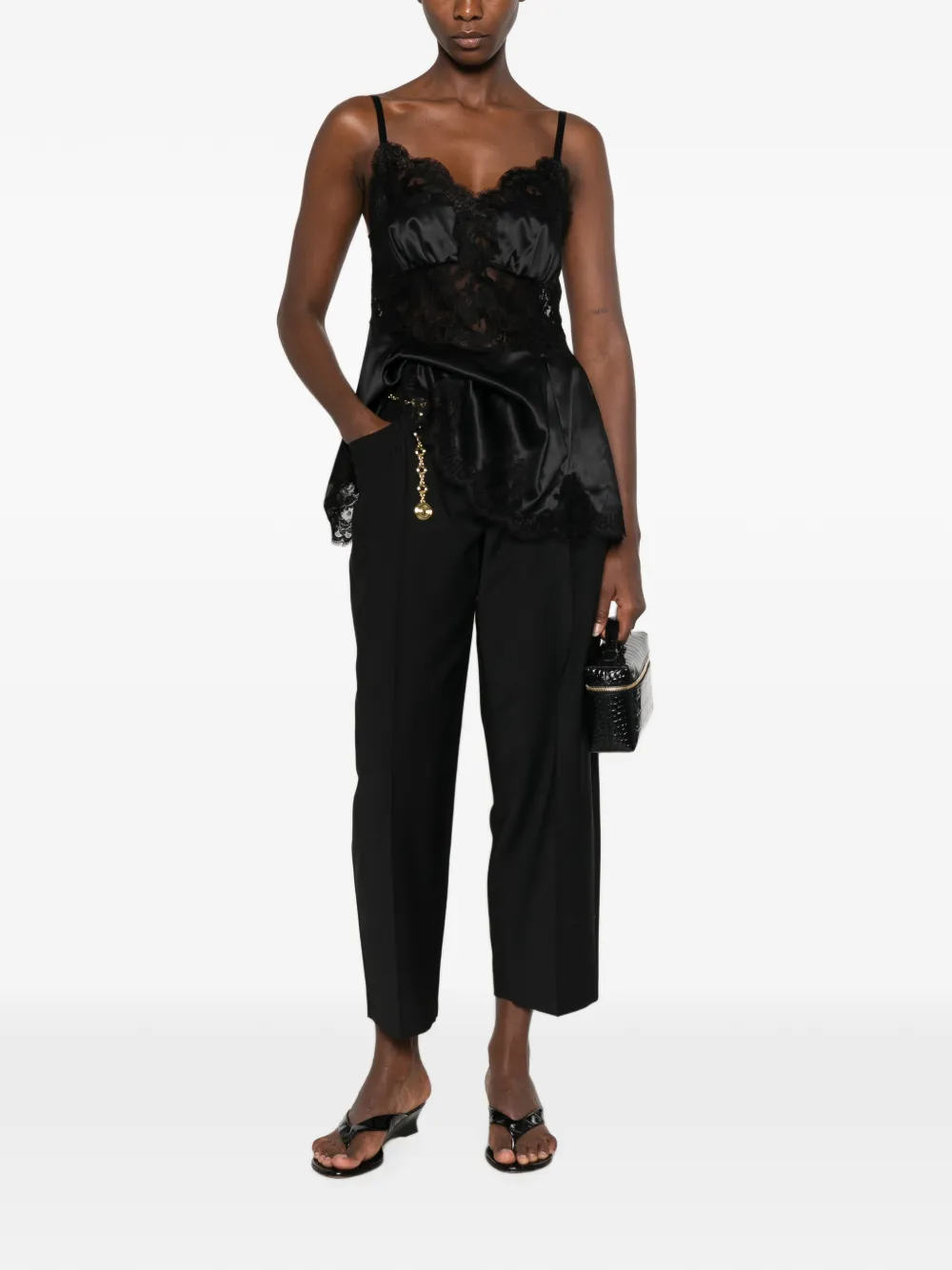 Dolce & Gabbana lace-trim satin top Zwart