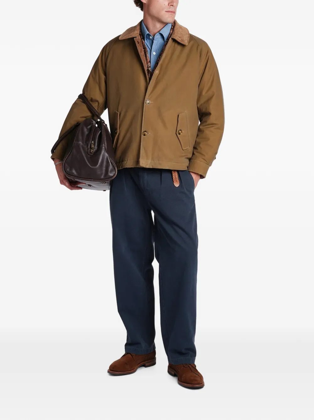 Baracuta Jack met ribfluwelen kraag en knopen Bruin