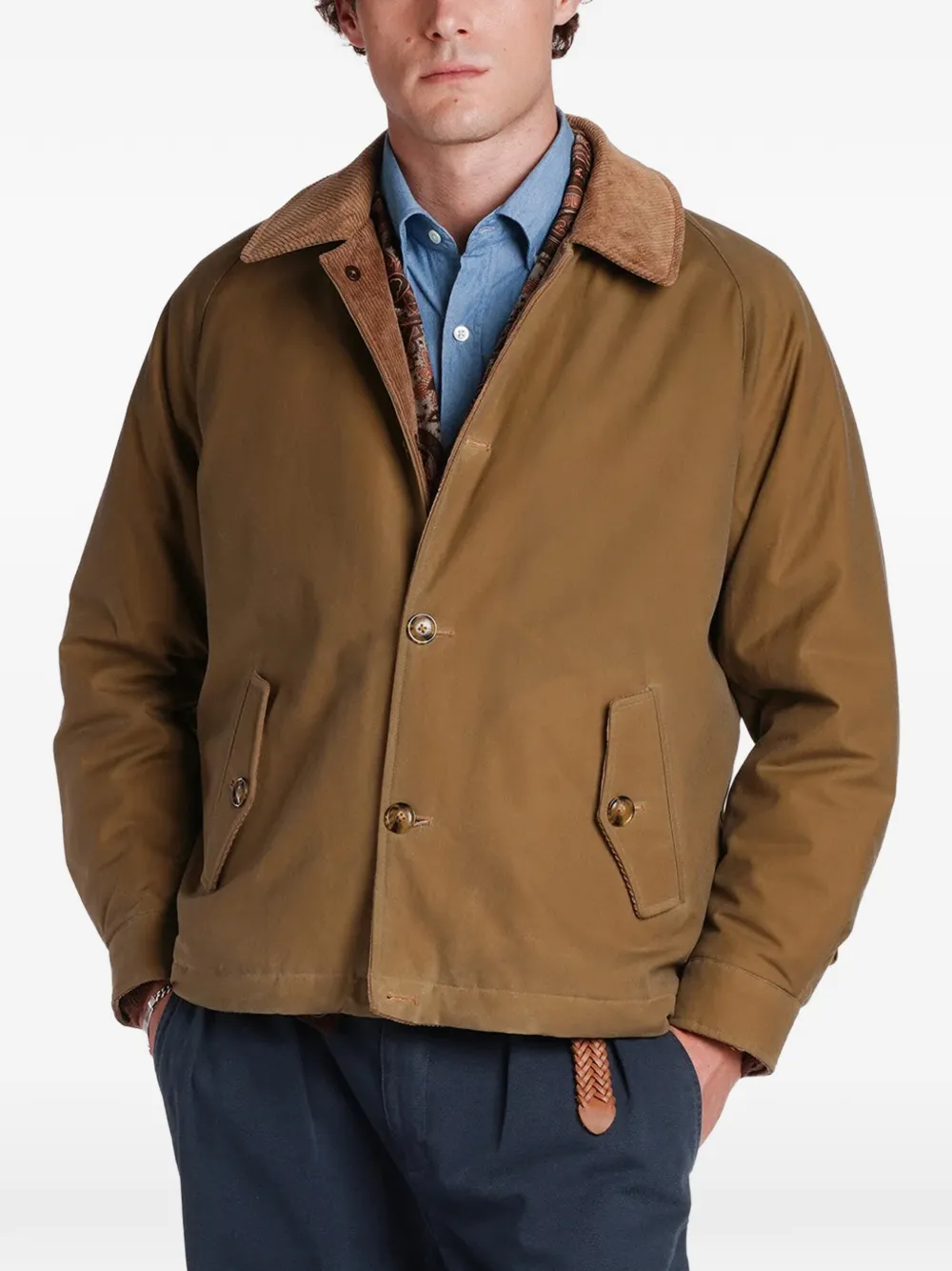 Baracuta Jack met ribfluwelen kraag en knopen Bruin