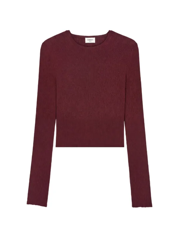 Saint Laurent Crewneck Top in Ribbed Cashmere, Wool, and Silk in Red