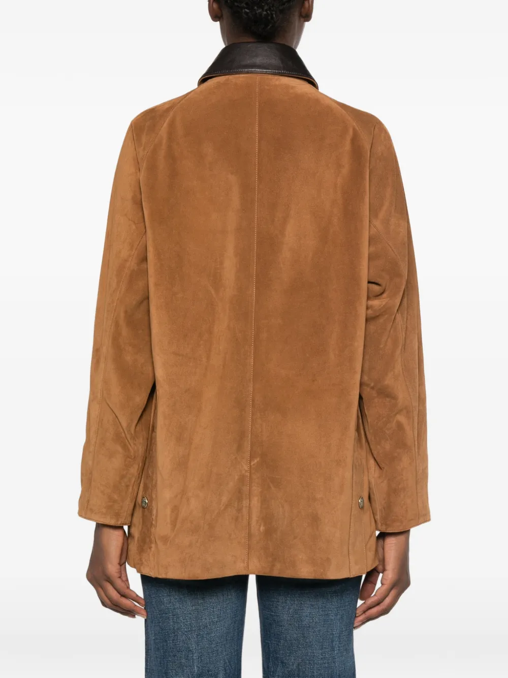 Nili Lotan Contrast-collar Suede Jacket in Brown, view 4
