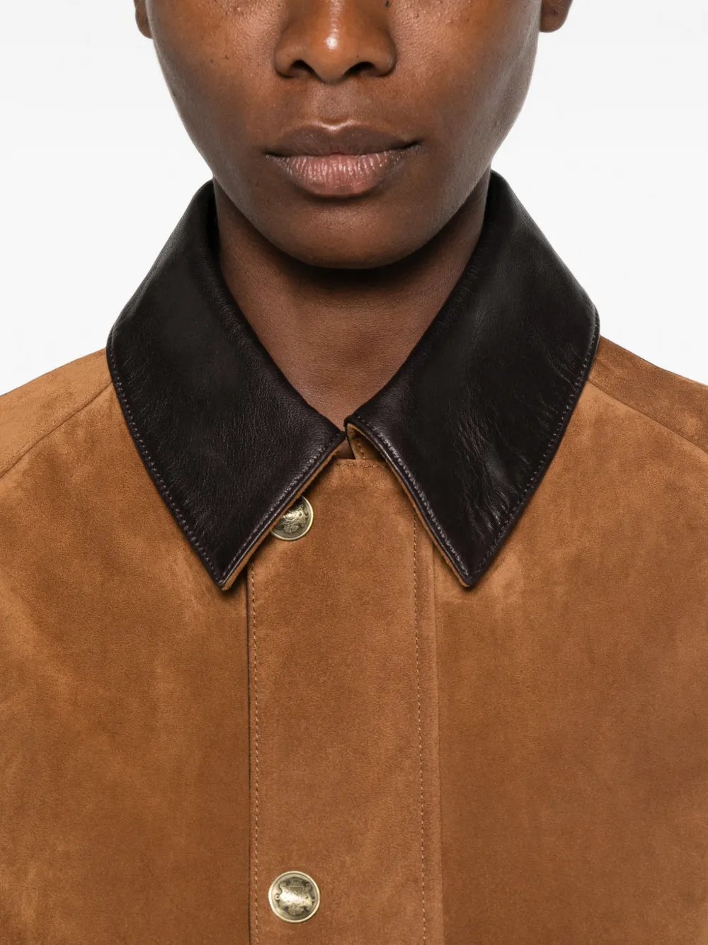 Nili Lotan Contrast-collar Suede Jacket in Brown, view 5