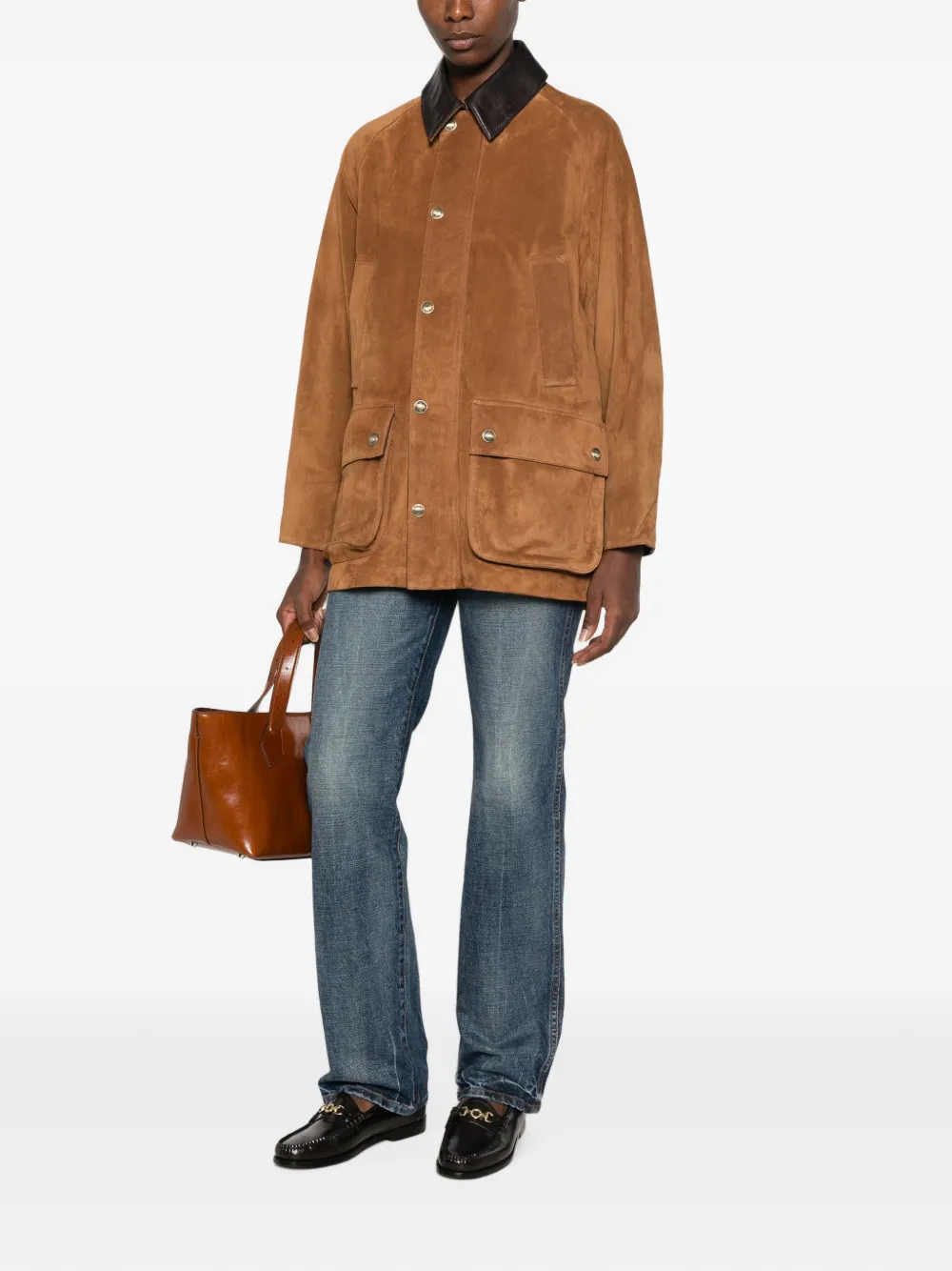 Nili Lotan Contrast-collar Suede Jacket in Brown, view 2