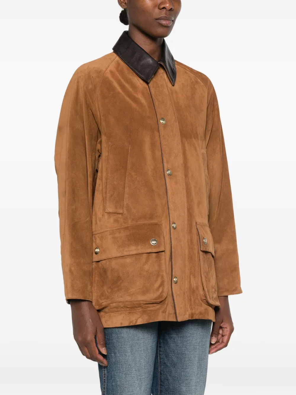 Nili Lotan Contrast-collar Suede Jacket in Brown, view 3