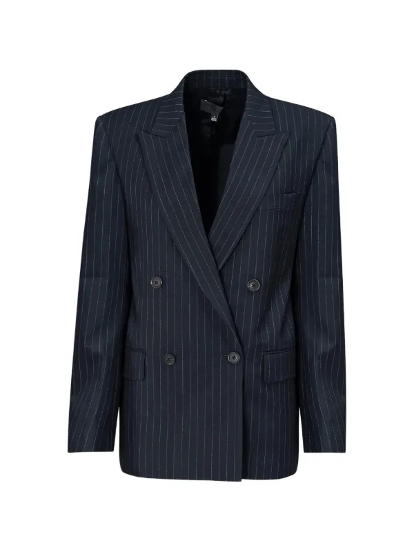 Nili Lotan Leston Pinstriped Double-breasted Blazer in Blue
