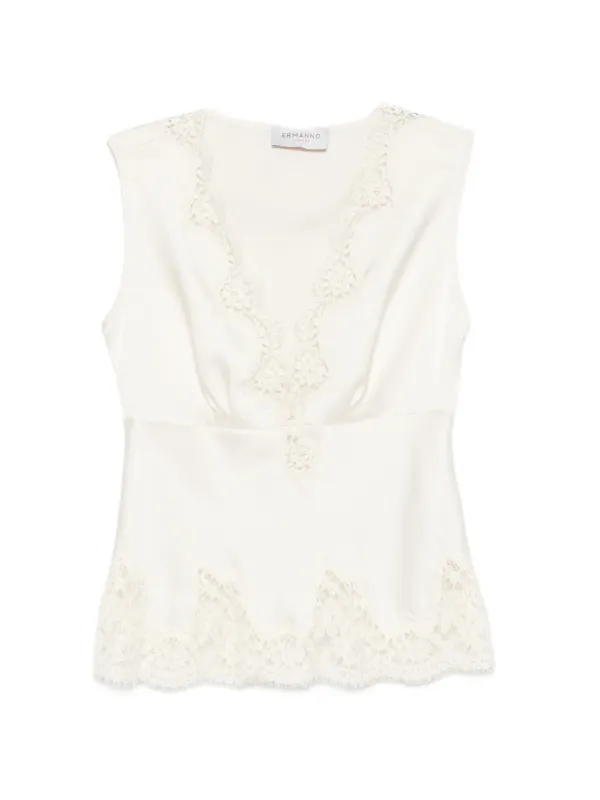 ERMANNO FIRENZE lace-trim Satin Top | ニュートラル | FARFETCH JP
