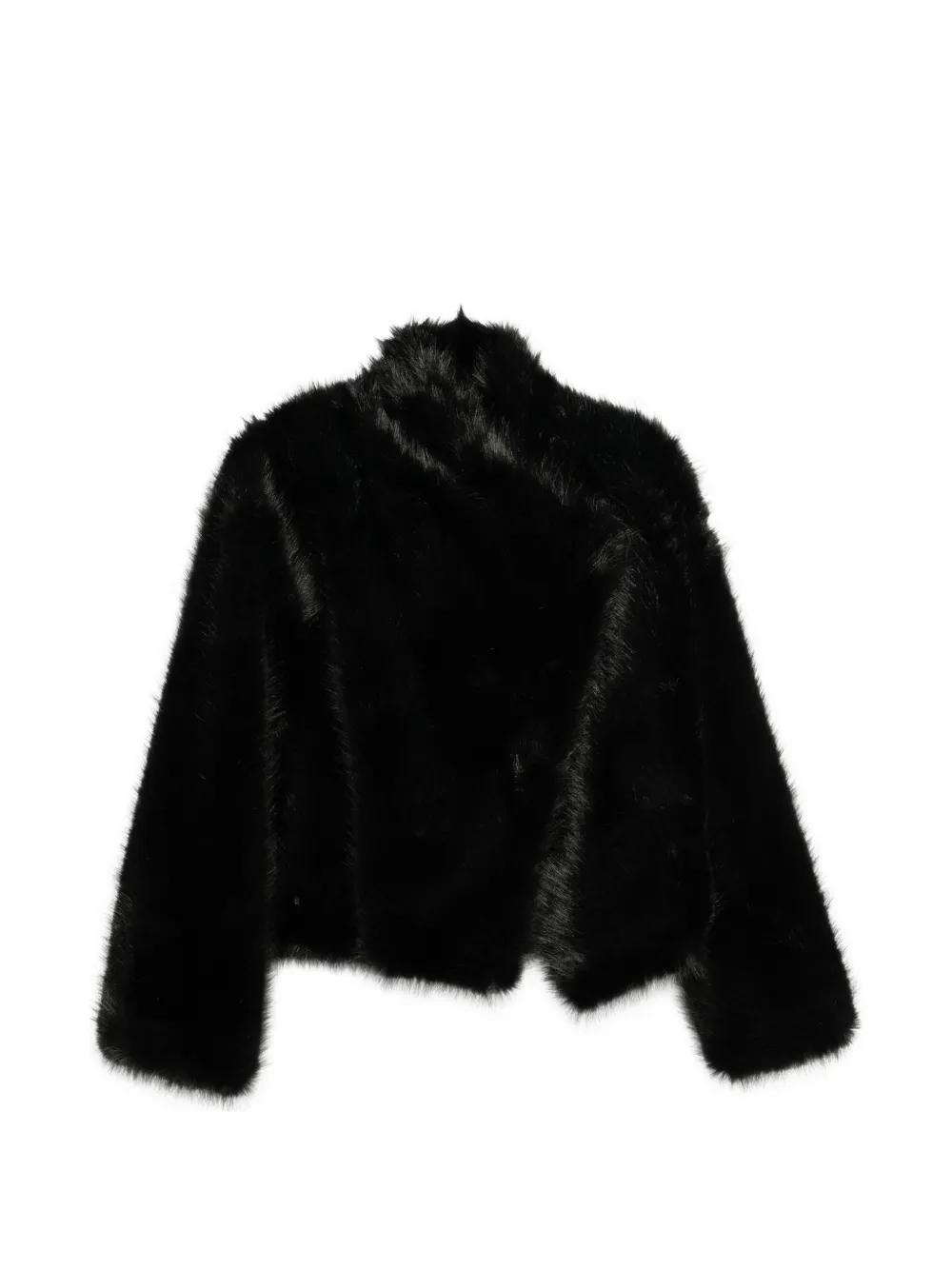 B&b Couture Faux-fur Funnel-neck Coat In Black
