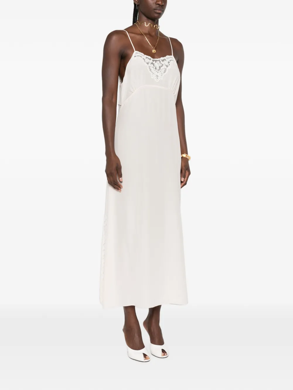Chloé lace-trim midi dress Roze
