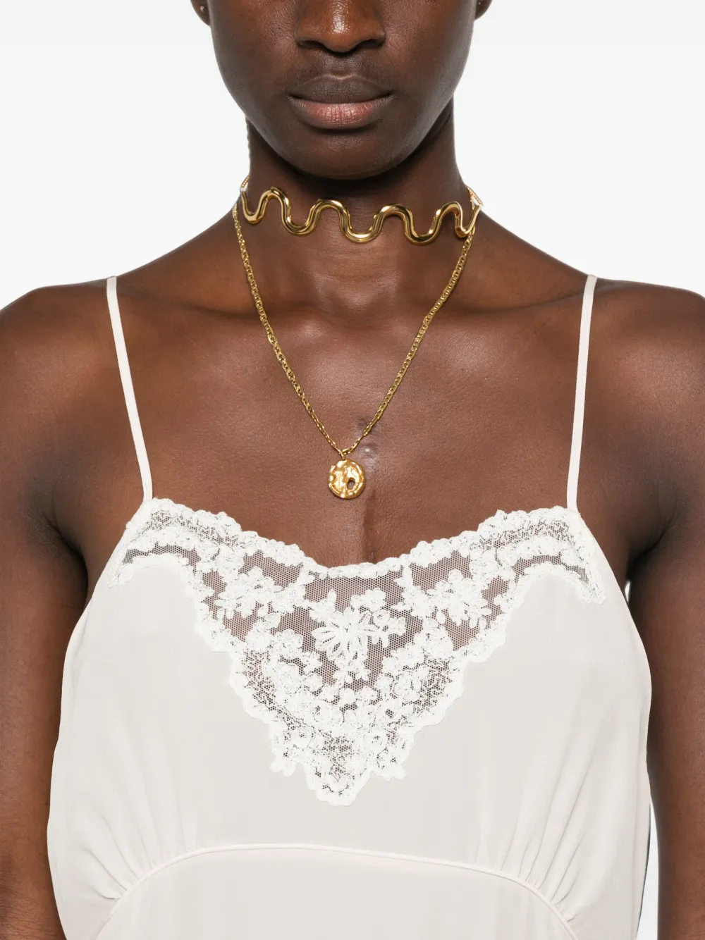 Chloé lace-trim midi dress Roze