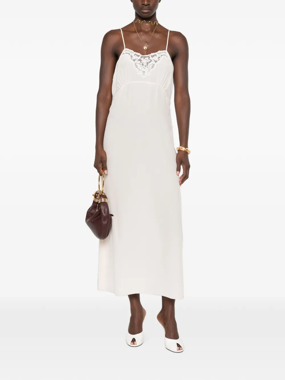 Chloé lace-trim midi dress Roze