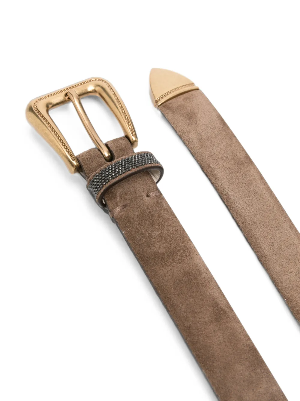 Brunello Cucinelli Suède riem met monili-verfraaiing Bruin