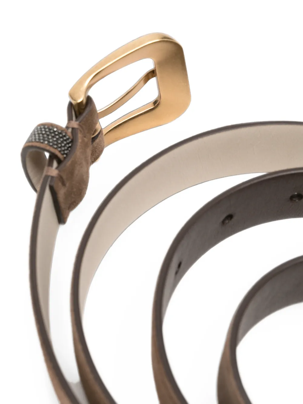 Brunello Cucinelli Suède riem met monili-verfraaiing Bruin