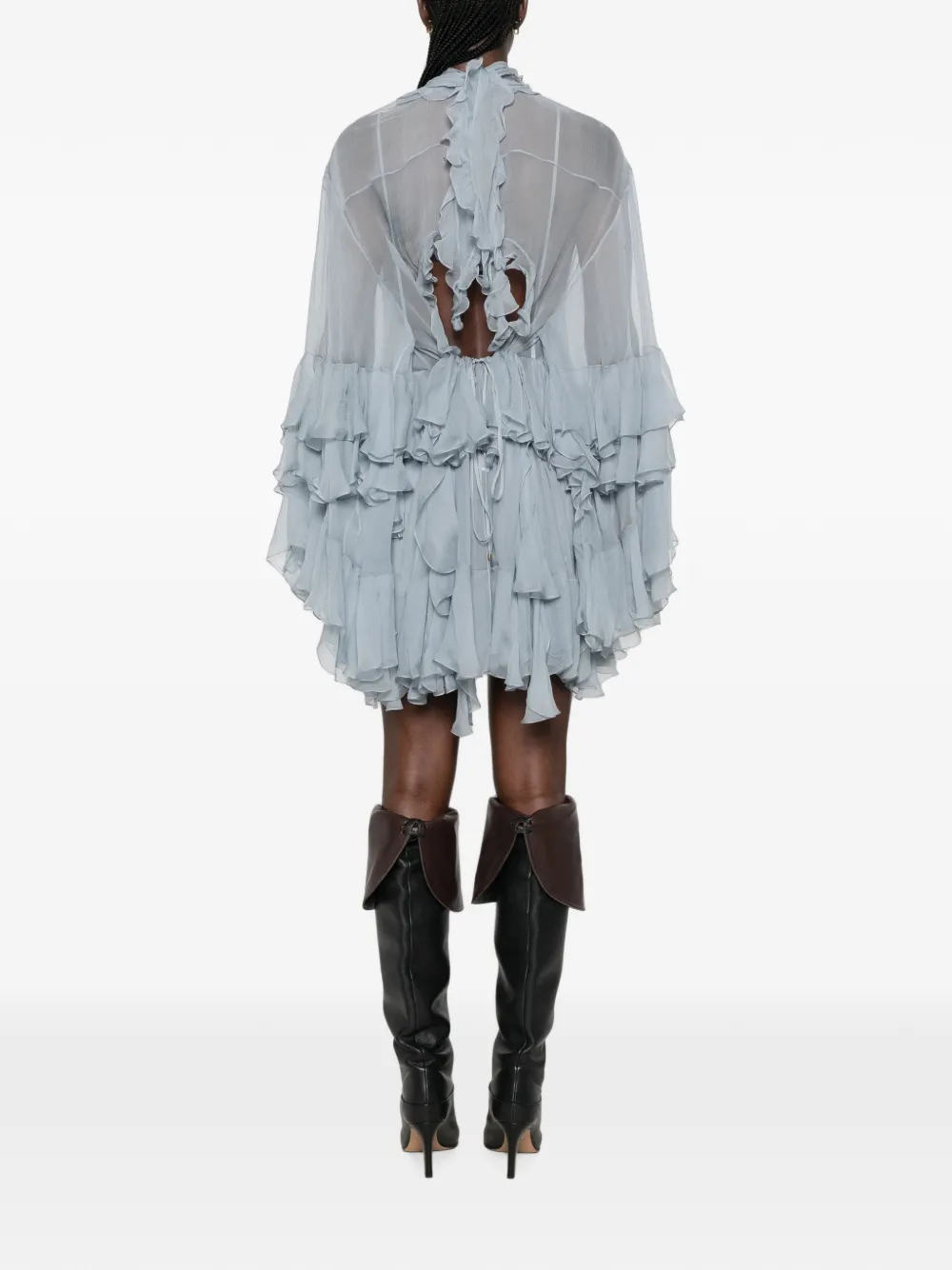 Chloé Zijden mousseline mini-jurk met ruches Blauw