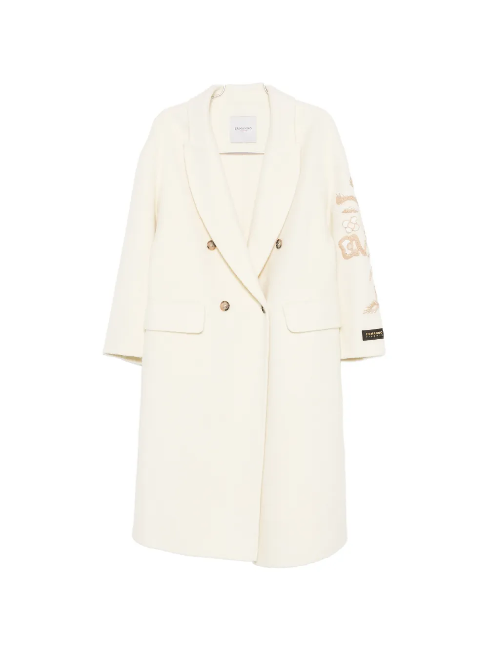 ERMANNO FIRENZE floral-embroidered double-breasted coat - Nude