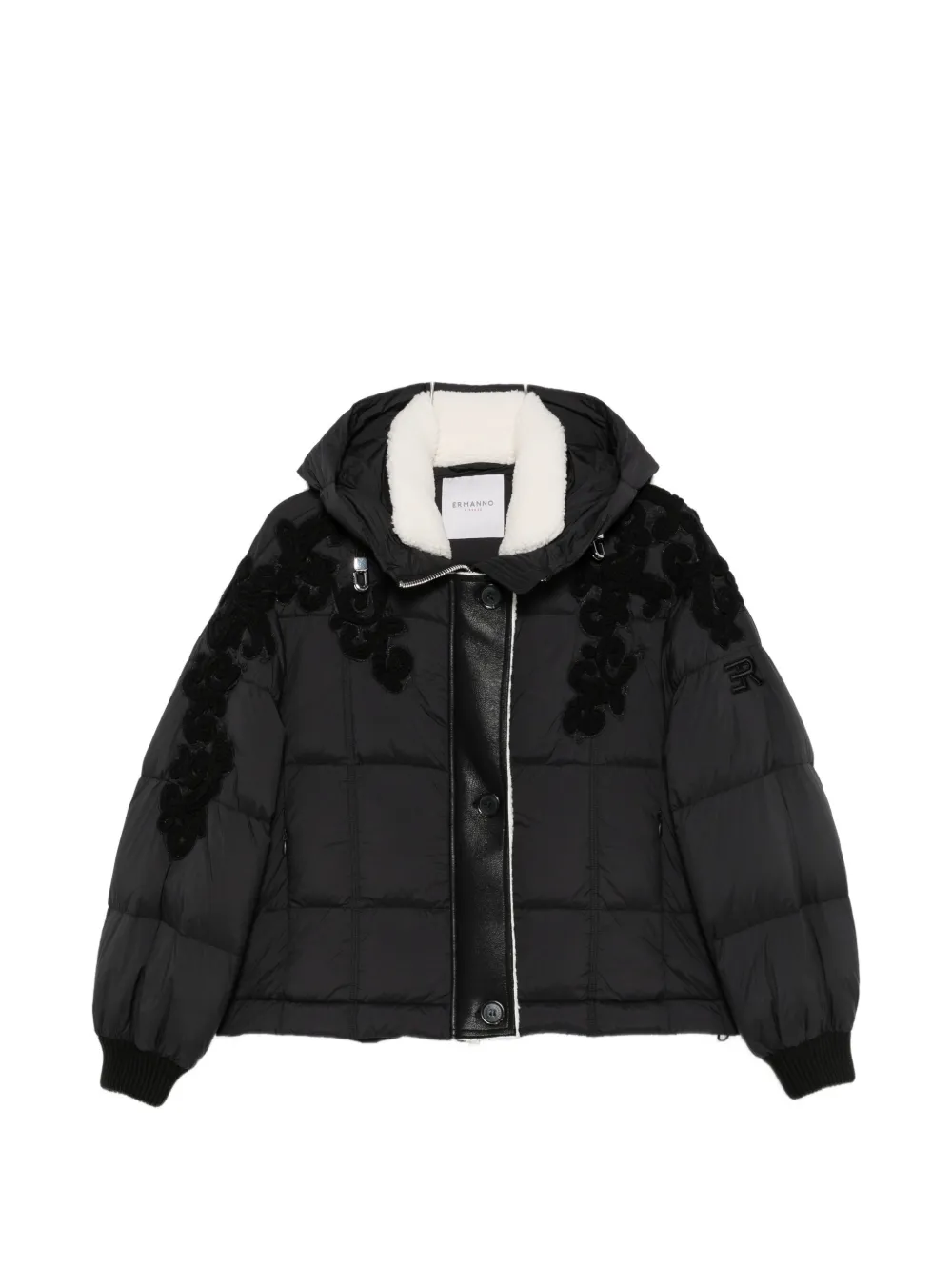 ERMANNO FIRENZE floral-applique hooded coat - Schwarz