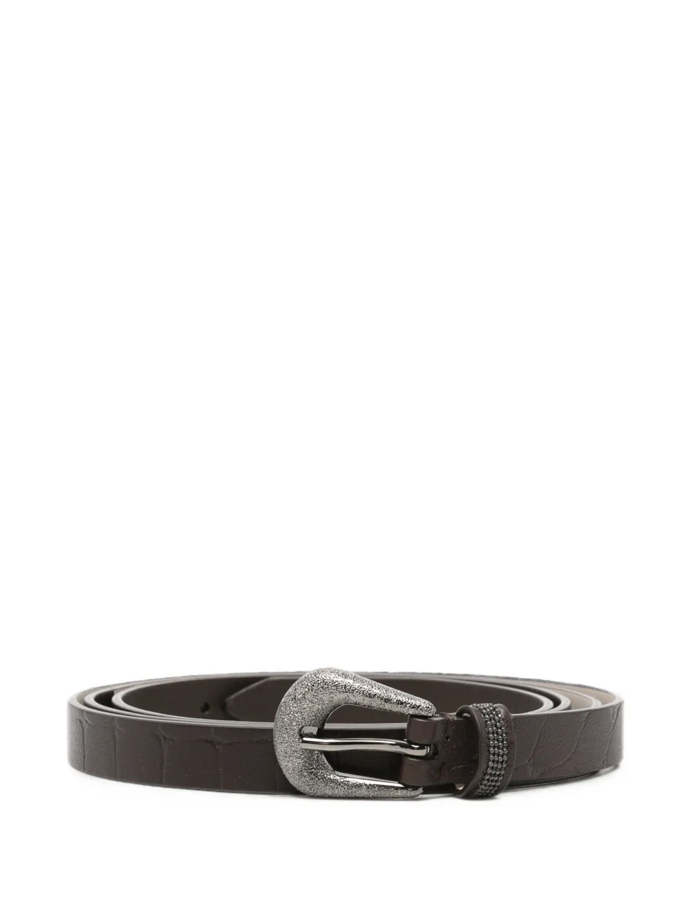 Brunello Cucinelli croc-effect monili-embellished belt - Marrone